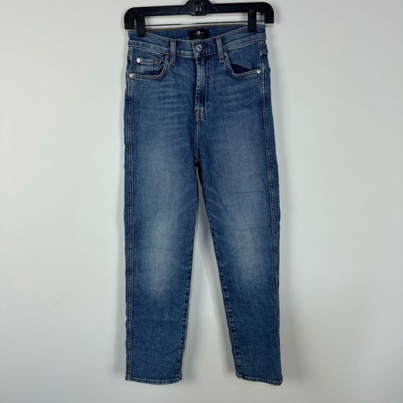 7 for all Mankind High Waist Cropped Straight Denim Jeans Relaxed Fit Causal - Picture 1 of 6